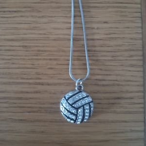 Silver with black outline volleyball necklace